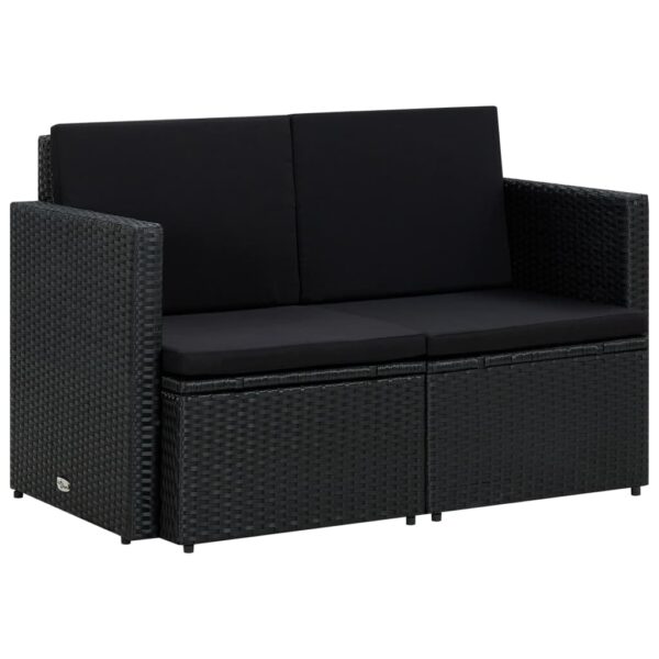 vidaXL 2 Seater Patio Sofa with Cushions Black Poly Rattan