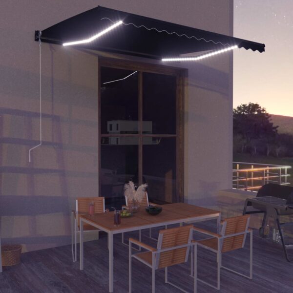 vidaXL Manual Retractable Awning with LED 157.5"x118.1" Anthracite