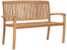 vidaXL 2-Seater Stacking Patio Bench 50.6" Solid Teak Wood