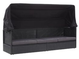 vidaXL Patio Sofa Bed with Canopy Poly Rattan Black