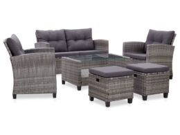 vidaXL 6 Piece Patio Sofa Set with Cushions Poly Rattan Dark Gray