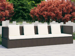 vidaXL Patio Bed with Cushion & Pillows Poly Rattan Brown