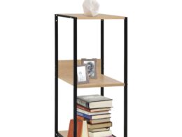 vidaXL Small Straight Book Shelf Black and Oak 13.2"x15.6"x31.4" Engineered Wood