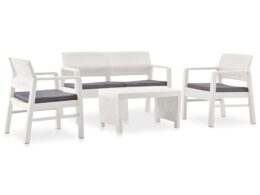 vidaXL 4 Piece Patio Lounge Set with Cushions Plastic White