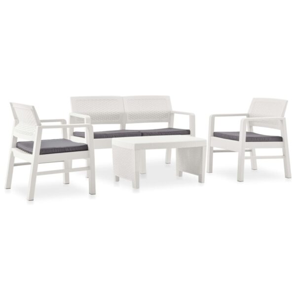 vidaXL 4 Piece Patio Lounge Set with Cushions Plastic White