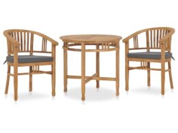 vidaXL 3 Piece Patio Dining Set with Cushions Solid Teak Wood