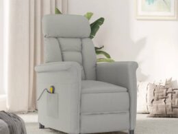 vidaXL Massage Recliner Light Gray Faux Suede Leather