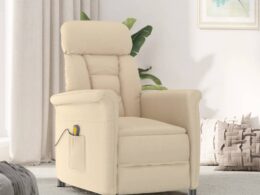 vidaXL Massage Recliner Cream Faux Suede Leather