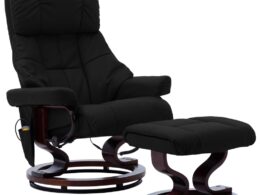 vidaXL Massage Recliner with Ottoman Black Faux Leather and Bentwood