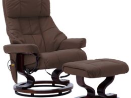 vidaXL Massage Recliner with Ottoman Brown Faux Leather and Bentwood