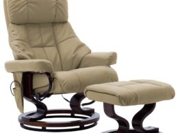 vidaXL Massage Recliner with Ottoman Cappuccino Faux Leather and Bentwood