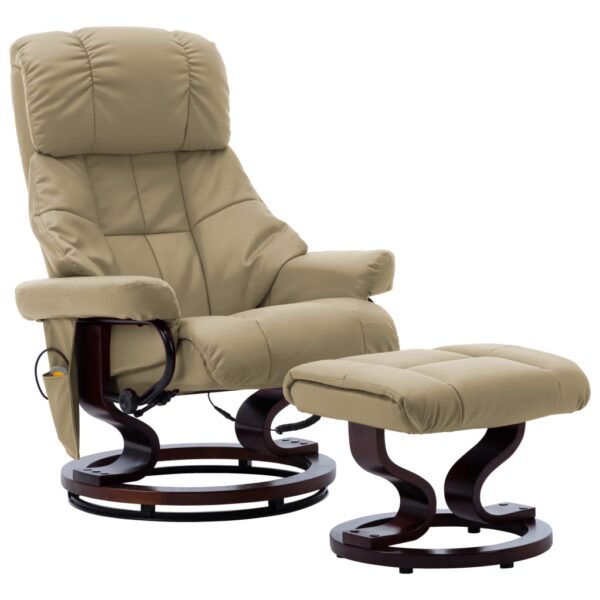 vidaXL Massage Recliner with Ottoman Cappuccino Faux Leather and Bentwood