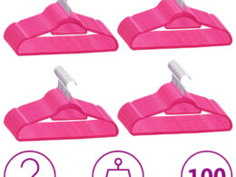 vidaXL 100 pcs Clothes Hanger Set Anti-slip Pink Velvet