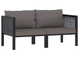 vidaXL 2-Seater Sofa with Cushions Anthracite Poly Rattan