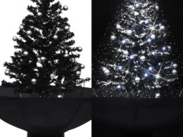 vidaXL Snowing Christmas Tree with Umbrella Base Black 2 ft PVC