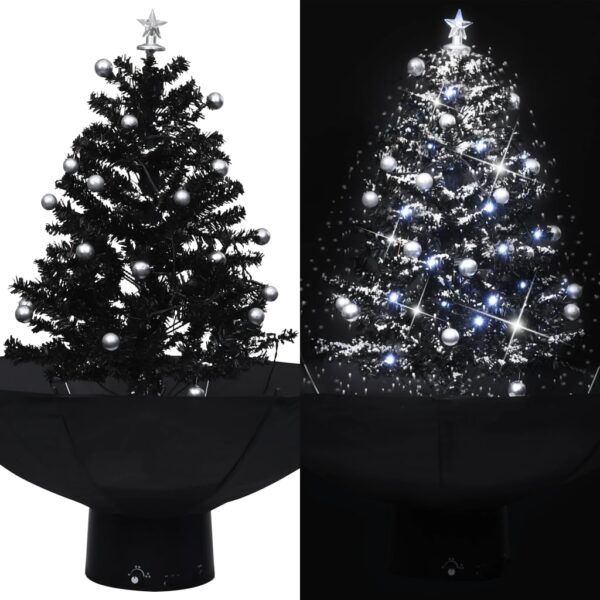 vidaXL Snowing Christmas Tree with Umbrella Base Black 2 ft PVC