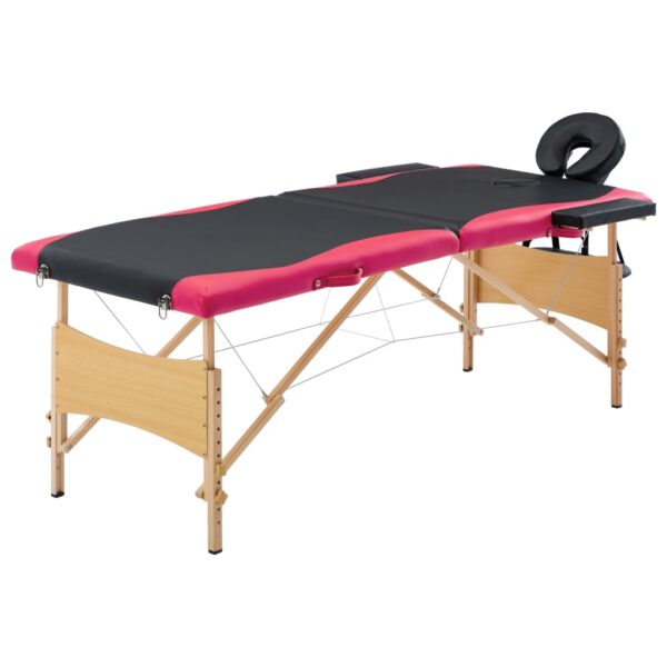 vidaXL Foldable Massage Table 2 Zones Wood Black and Pink