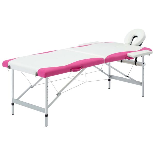 vidaXL 2-Zone Foldable Massage Table Aluminum White and Pink