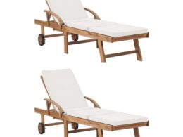 vidaXL Sun Loungers with Cushions 2 pcs Solid Teak Wood Cream