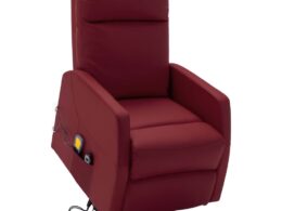 vidaXL Power Lift Massage Recliner Wine Red Faux Leather