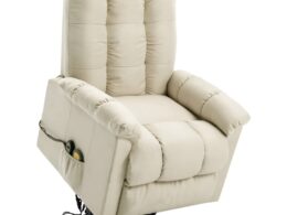 vidaXL Power Lift Massage Recliner Cream Fabric
