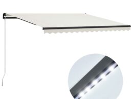 vidaXL Manual Retractable Awning with LED 157.5"x118.1" Cream