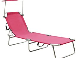vidaXL Folding Sun Lounger with Canopy Steel Magento Pink