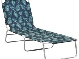 vidaXL Folding Sun Lounger Steel and Fabric Leaves Print