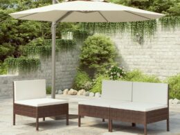 vidaXL Patio Chairs 3 pcs with Cushions Poly Rattan Brown