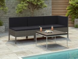 vidaXL 3 Piece Patio Lounge Set with Cushions Poly Rattan Gray