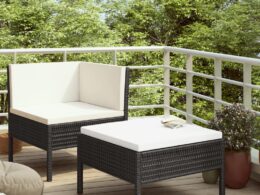 vidaXL 2 Piece Patio Lounge Set with Cushions Poly Rattan Black