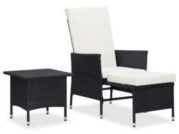 vidaXL 2 Piece Patio Lounge Set with Cushions Poly Rattan Black