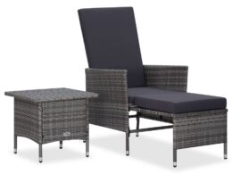 vidaXL 2 Piece Patio Lounge Set with Cushions Poly Rattan Gray