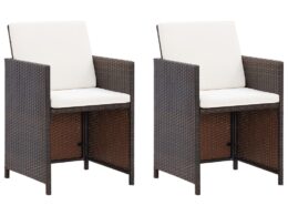 vidaXL Patio Chairs with Cushions 2 pcs Poly Rattan Brown