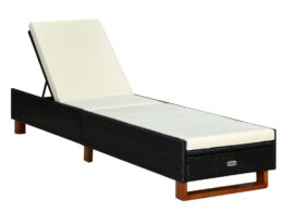 vidaXL Sunbed with Cushion Poly Rattan Black