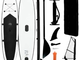 vidaXL Inflatable Stand Up Paddleboard with Sail Set Black and White