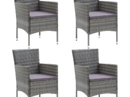 vidaXL Patio Dining Chairs 4 pcs Poly Rattan Gray