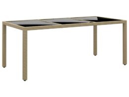 vidaXL Patio Table 74.8"x35.4"x29.5" Tempered Glass and Poly Rattan Beige