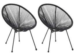 vidaXL Patio Moon Chairs 2 pcs Rattan Black