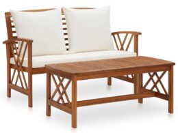 vidaXL 2 Piece Patio Lounge Set with Cushions Solid Acacia Wood
