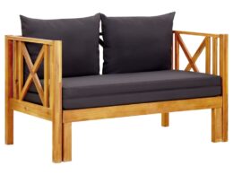 vidaXL 2-Seater Patio Bench with Cushions 48" Solid Acacia Wood