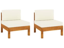 vidaXL Middle Sofas 2 pcs with Cream White Cushions Solid Acacia Wood