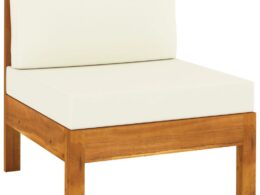 vidaXL Middle Sofa with Cream White Cushions Solid Acacia Wood