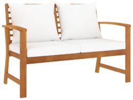 vidaXL Patio Bench 47.2" with Cream Cushion Solid Acacia Wood