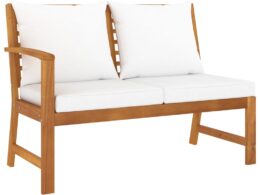 vidaXL Patio Bench 45.1" with Cream Cushion Solid Acacia Wood