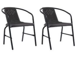 vidaXL Patio Chairs 2 pcs Plastic Rattan and Steel 242.5 lb