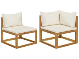 vidaXL 2 Piece Sofa Set with Cream White Cushions Solid Acacia Wood