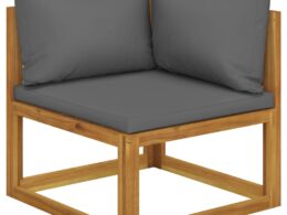 vidaXL Sectional Corner Sofa & Dark Gray Cushion Solid Acacia Wood