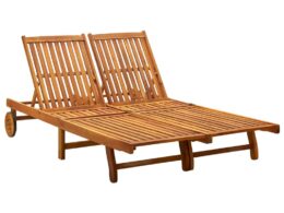 vidaXL 2-Person Sun Lounger Solid Acacia Wood