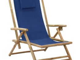vidaXL Reclining Relaxing Chair Navy Blue Bamboo and Fabric